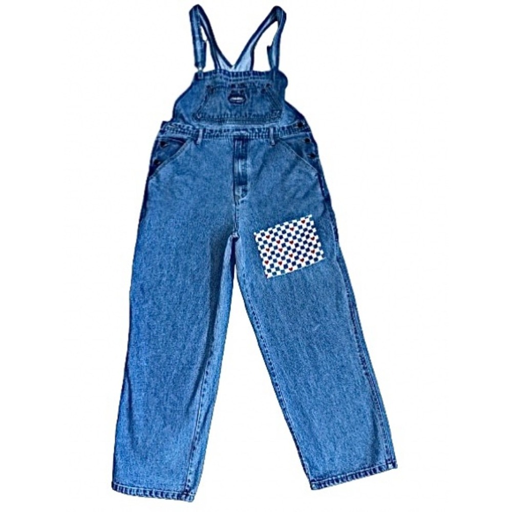 PACO Vintage Denim Overalls Custom Checkerboard Heart Patch Y2K | Size M